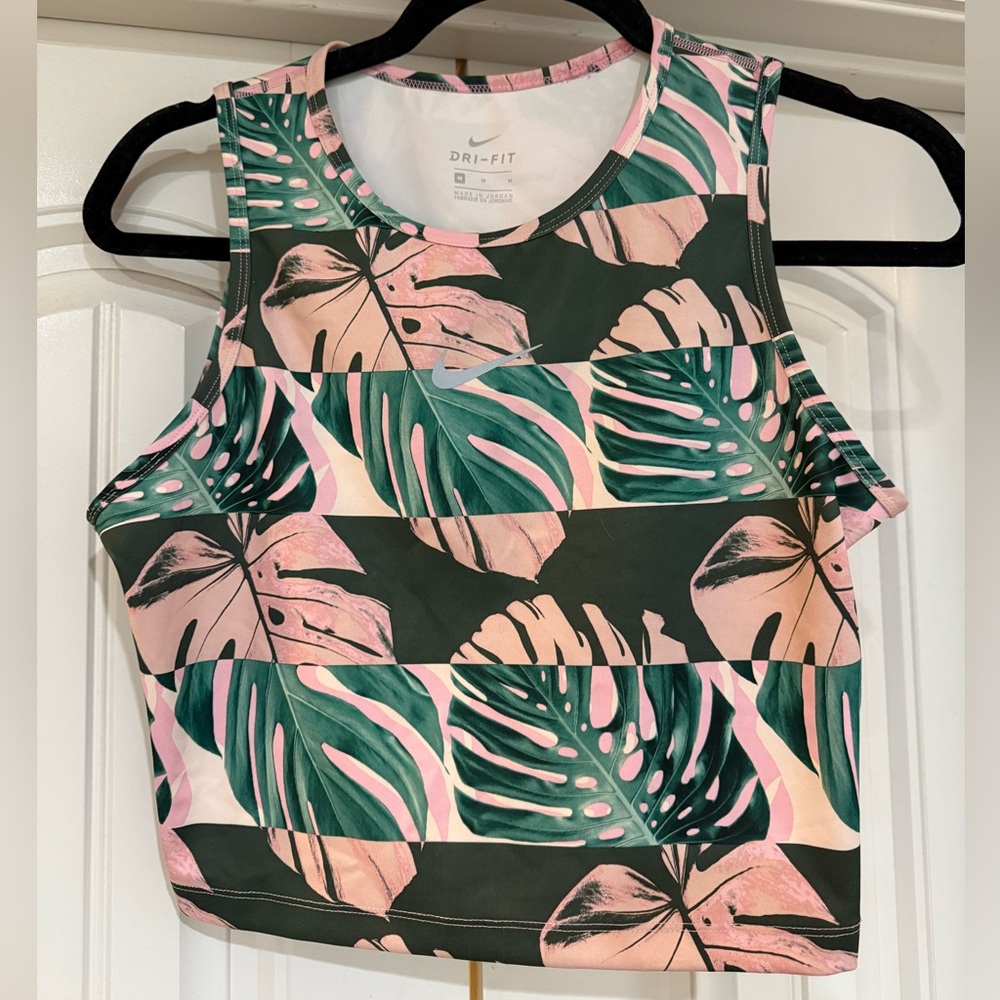 Nike Women's Leaf Print Tank Top - Green and Pink